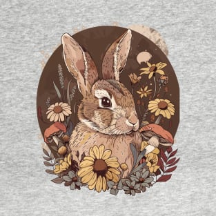 Vintage Spring Flowers Cottagecore Moon Rabbit Woodland Forest T-Shirt